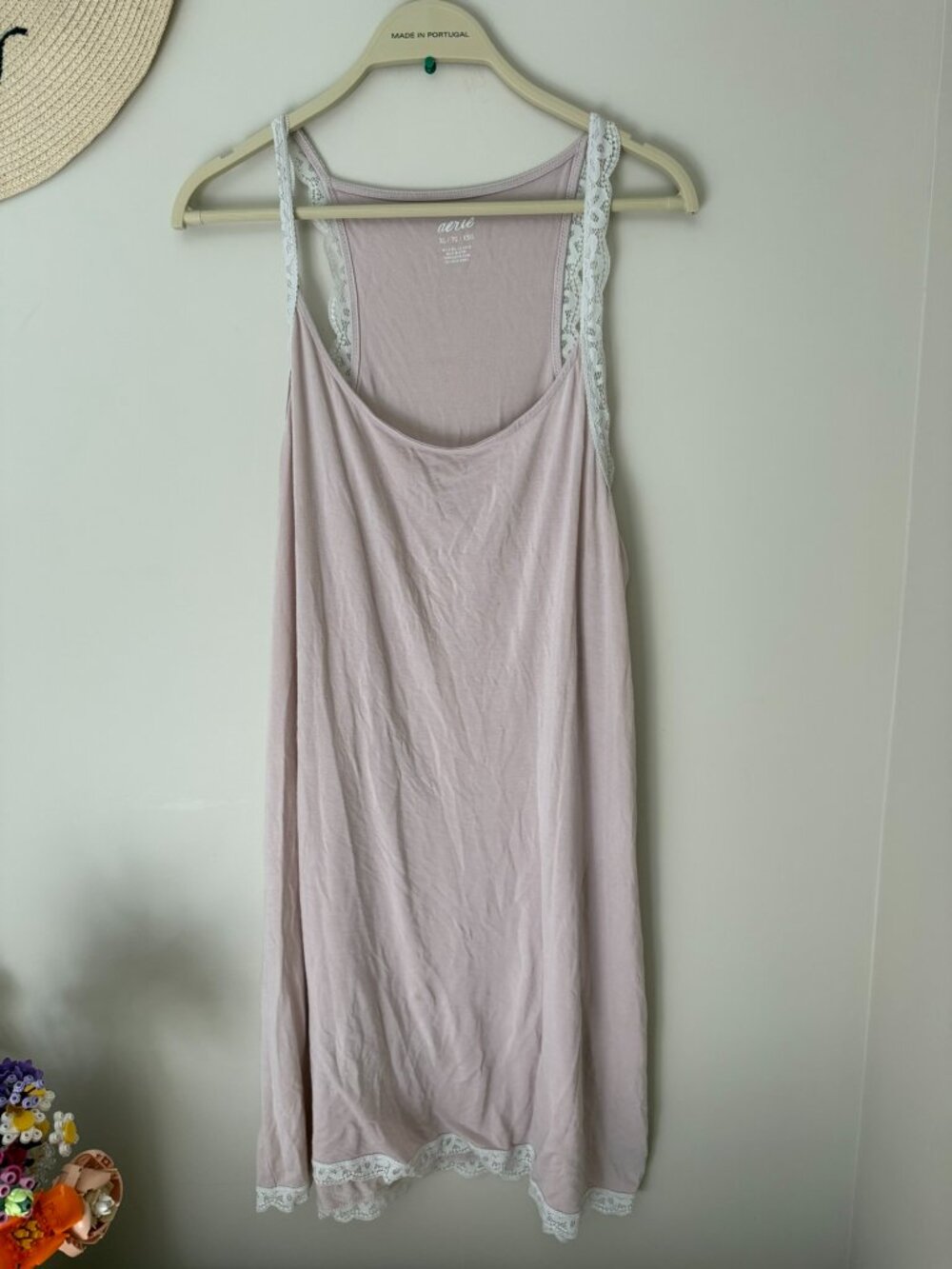 Aerie Lace Trim Slip Dress Nightgown Mauve Blush XL